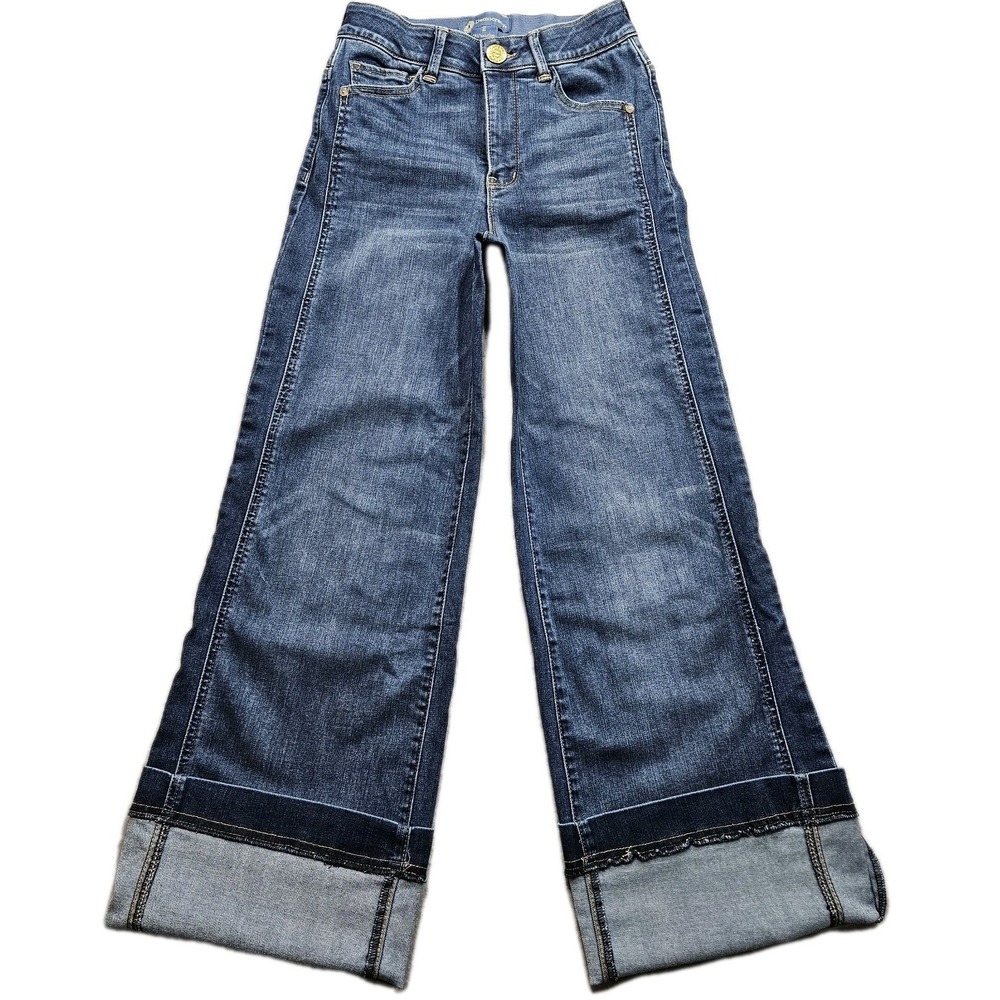 Democracy Skyrise Wide Leg Jeans Women 2 Blue Dark Wash Stretch Panel 26x33 - Picture 1 of 16